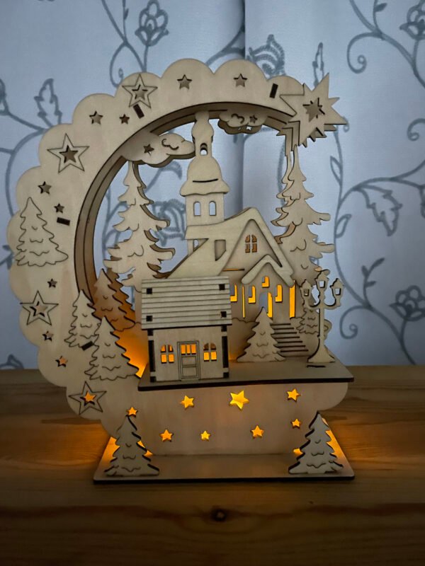 Wooden Christmas Decoration, LED Light Christmas Scene, 3 Layer Christmas House Decorations, Christmas Village Scene, Christmas Decor Gift
