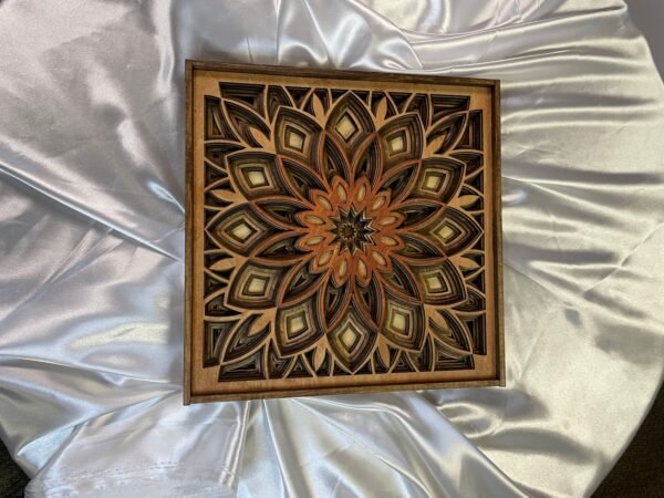 Mandala Wall Art.  Layered Mandala Lasered home décor.  Seven layered framed Mandala.  Wood wall art. Geometric wall art. 3D Wall art. - Image 4