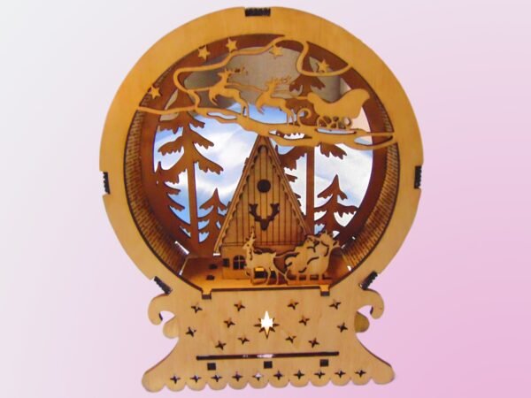 Round Christmas Scene – Laser Cut Night Lamp – Christmas Scene Ornament – Wooden Christmas Decor – Flameless Tea Light –Christmas Decoration - Image 2