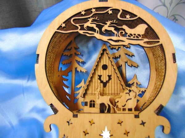 Round Christmas Scene – Laser Cut Night Lamp – Christmas Scene Ornament – Wooden Christmas Decor – Flameless Tea Light –Christmas Decoration - Image 4