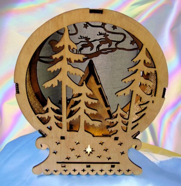 Round Christmas Scene – Laser Cut Night Lamp – Christmas Scene Ornament – Wooden Christmas Decor – Flameless Tea Light –Christmas Decoration - Image 3