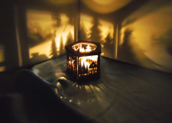 Five Sided CHRISTMAS Winter Scene Wooden Candle HOLDER With Flameless Flickering Tea Light Unique Shadow Casting Candle Holder Great Gift - Image 6