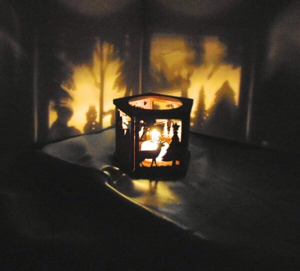 Five Sided CHRISTMAS Winter Scene Wooden Candle HOLDER With Flameless Flickering Tea Light Unique Shadow Casting Candle Holder Great Gift - Image 7