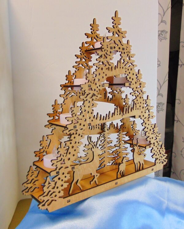Wooden Christmas Table Top Layered Winter Landscape Scene | Laser-Cut Living Room Decor Holiday Festive | LED Tealights Reindeer Decor Gift - Image 6