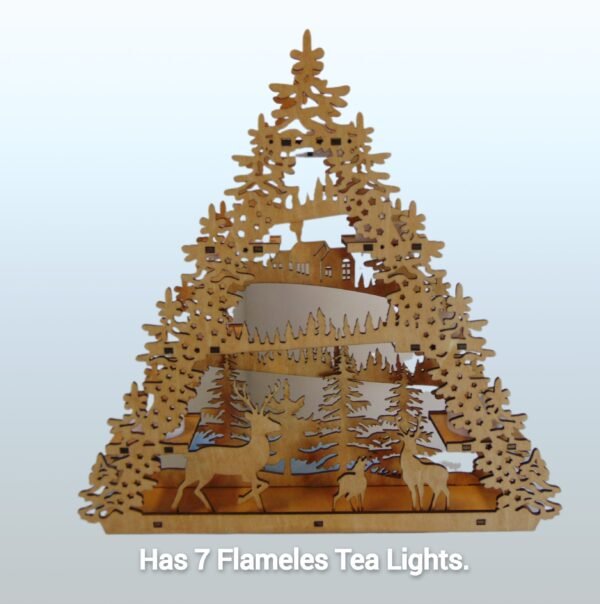 Wooden Christmas Table Top Layered Winter Landscape Scene | Laser-Cut Living Room Decor Holiday Festive | LED Tealights Reindeer Decor Gift - Image 7