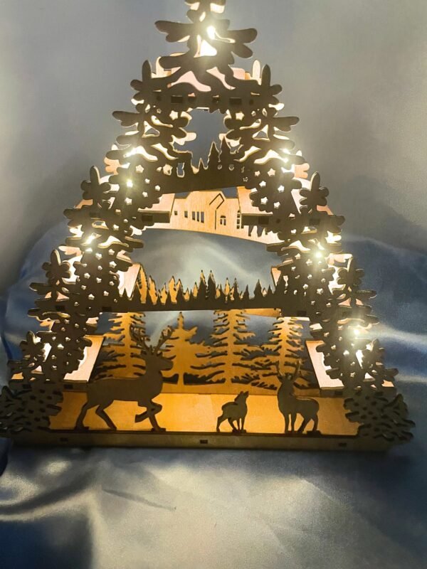 Wooden Christmas Table Top Layered Winter Landscape Scene | Laser-Cut Living Room Decor Holiday Festive | LED Tealights Reindeer Decor Gift - Image 8