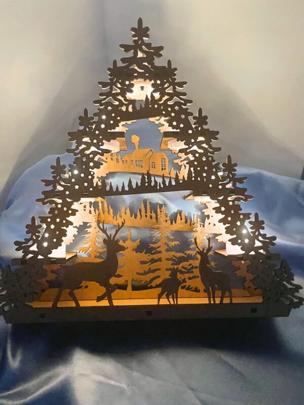 Wooden Christmas Table Top Layered Winter Landscape Scene | Laser-Cut Living Room Decor Holiday Festive | LED Tealights Reindeer Decor Gift - Image 4
