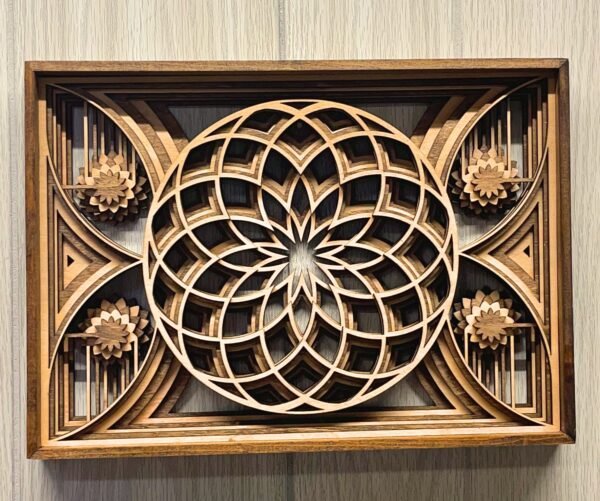 Sacred Geometry Mandala – Wooden Mandala Decor – 6 Layered Framed Mandala – Flower of Life Art – Torus Wall Art – Geometric Wall Art Gift