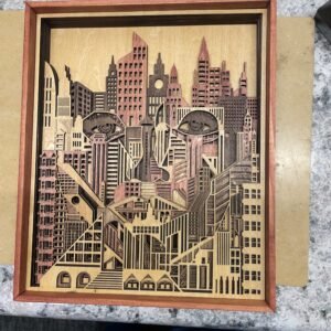 Wooden City Scape Art – Metro Eyes Art – Skyline Wall Art – City Wall Art – Mandala Face Art – 10 Layered Wooden Art – Modern Cityscape Art