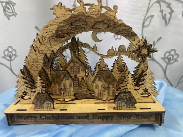Christmas Scene – New Year Scene – Wooden Christmas Decor with Tea Light – Christmas Village Scene – Winter Scene – Christmas Ornaments Gift
