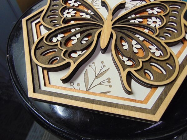 Wooden Butterfly Art – 5 Layer Art Piece – Butterfly Hexagon Shadow Box  Laser Cut Butterfly Wall Art Butterfly Home Decor Housewarming Gift