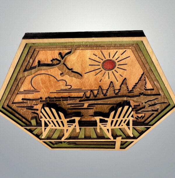 Wooden Lake Art – 5 layered Lake Wall Art – Hexagon Adirondack Wall Decor – Chairs Shadow Box – Hexagon Wall Art – Rustic Cabin Decor Gift - Image 7