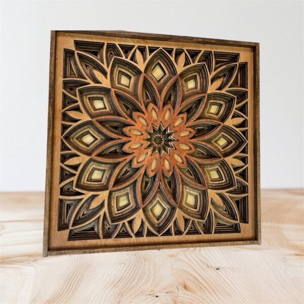 Mandala Wall Art.  Layered Mandala Lasered home décor.  Seven layered framed Mandala.  Wood wall art. Geometric wall art. 3D Wall art. - Image 2