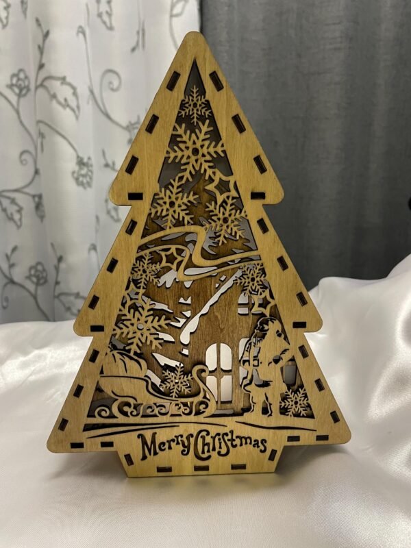 Standing Christmas Tree – Wood Christmas Tree Decor – Christmas Tea Light Holder – Xmas Festive Tree – Winter Santa Scene – Christmas Decor