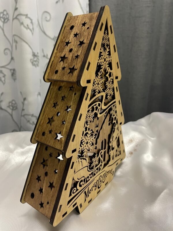 Standing Christmas Tree – Wood Christmas Tree Decor – Christmas Tea Light Holder – Xmas Festive Tree – Winter Santa Scene – Christmas Decor - Image 2