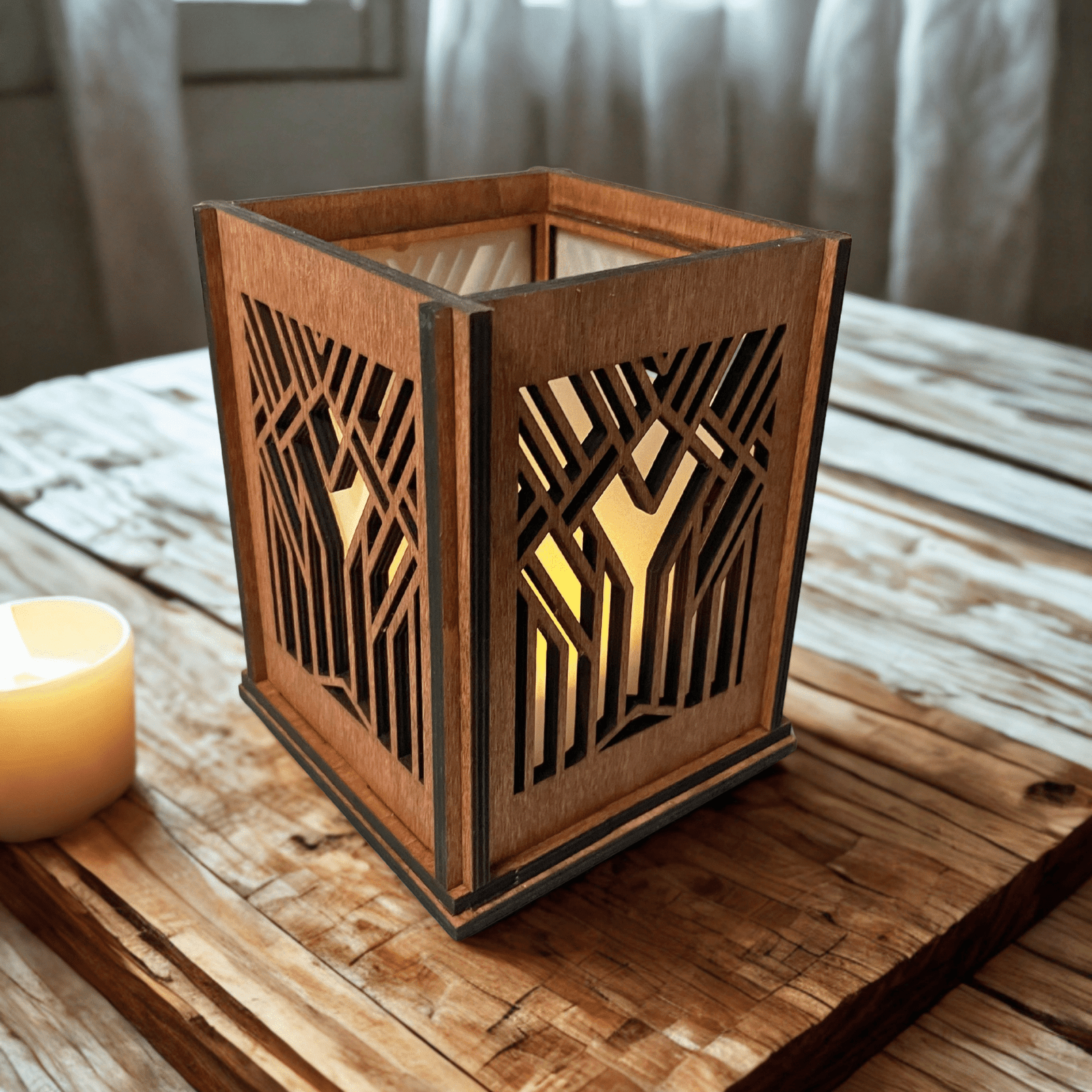 Art Deco Candle Holder – Wooden Geometric Lantern – Tea Light Candle Holder – Minimalistic Home Decor – Candle Lantern – Farmhouse Lantern