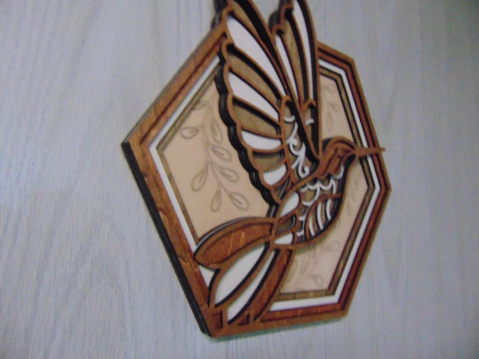 Wooden Hummingbird Art – 5 layered Hummingbird Wall Art – Wooden Hexagon Art – Hummingbird Hexagon Shadow Box – Hummingbird Decor Gift Idea - Image 4
