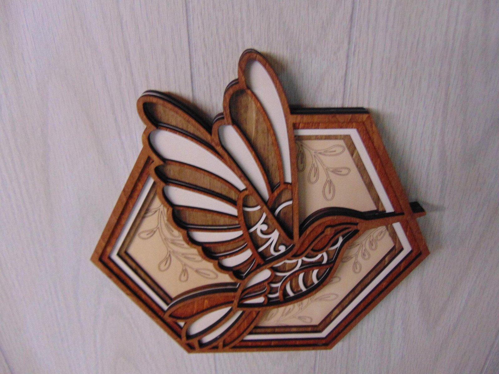 Wooden Hummingbird Art – 5 layered Hummingbird Wall Art – Wooden Hexagon Art – Hummingbird Hexagon Shadow Box – Hummingbird Decor Gift Idea - Image 2