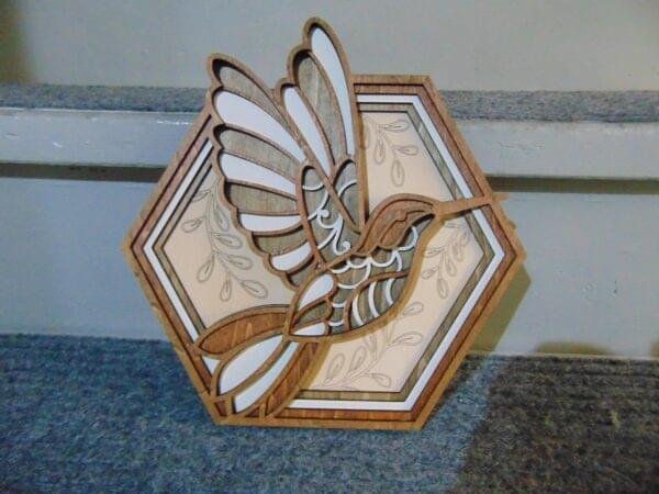 Wooden Hummingbird Art – 5 layered Hummingbird Wall Art – Wooden Hexagon Art – Hummingbird Hexagon Shadow Box – Hummingbird Decor Gift Idea